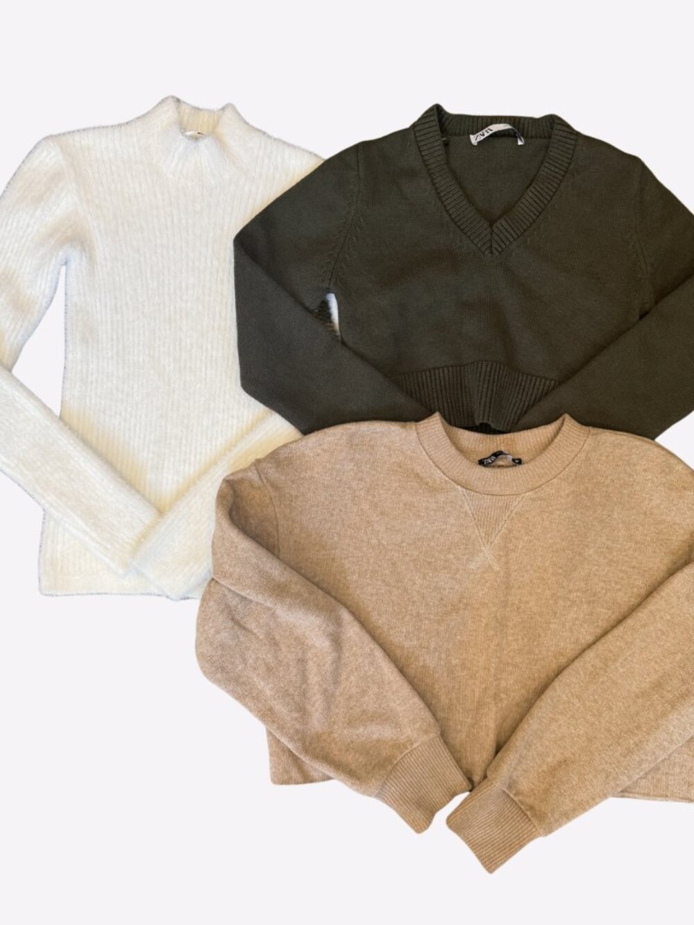 Lot of 3 Zara Sweaters Womens Size Small Cotton Blend Cropped Fall Winter Cozy